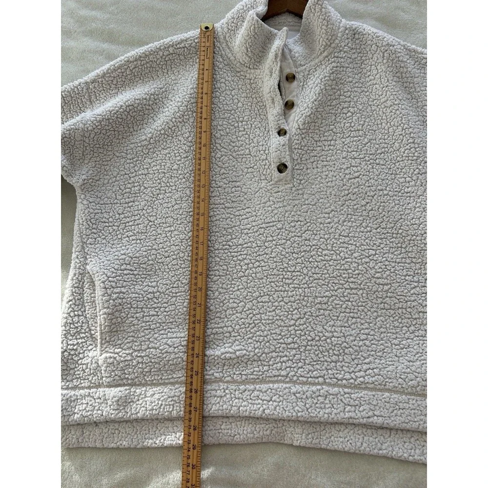 Aerie Womens Sweater Extra Large Sherpa Cozy Quarter Button Pullover Cream Teddy - Picture 5 of 11